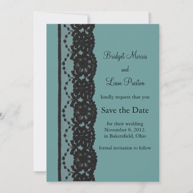 Teal French Lace Save the Date (Front)