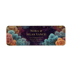 Teal Galaxy Coral Ornate Gold Frame Return Address Label