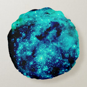 Teal Galaxy Round Cushion
