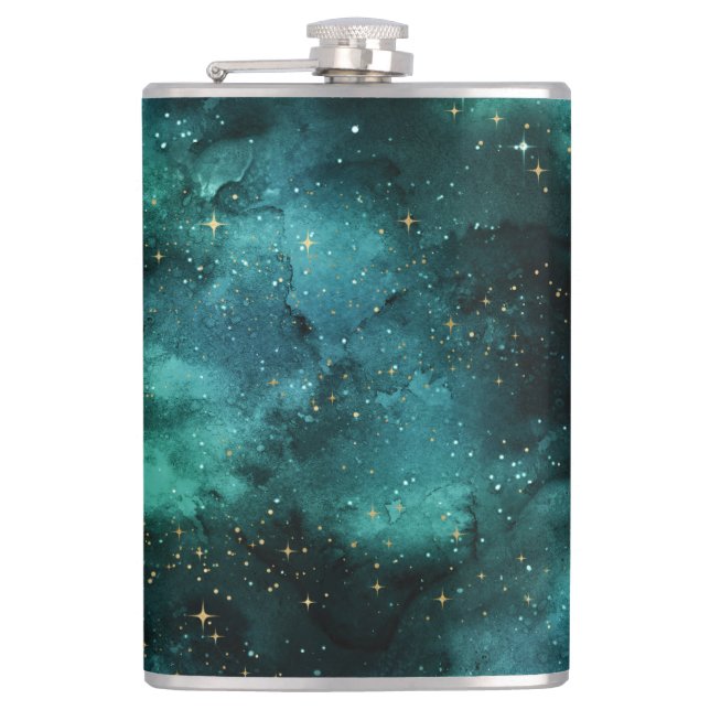Teal Galaxy Series Design 1  Hip Flask (Front)
