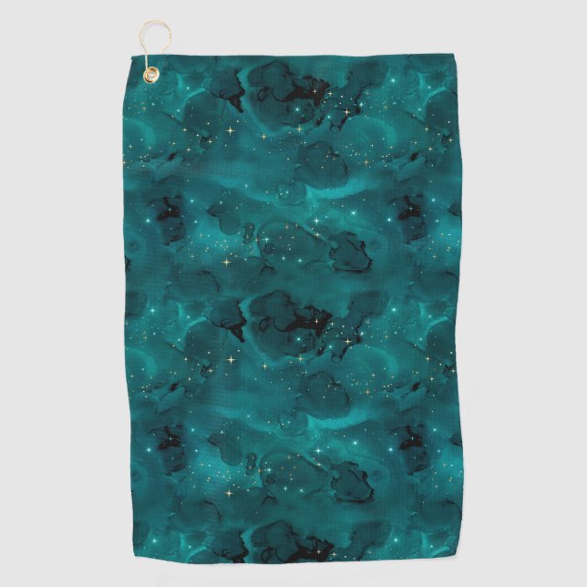 Teal Galaxy Series Design 2 Golf Towel (Front)