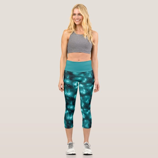 Teal Galaxy Series Design 3  Capri Leggings (Front)