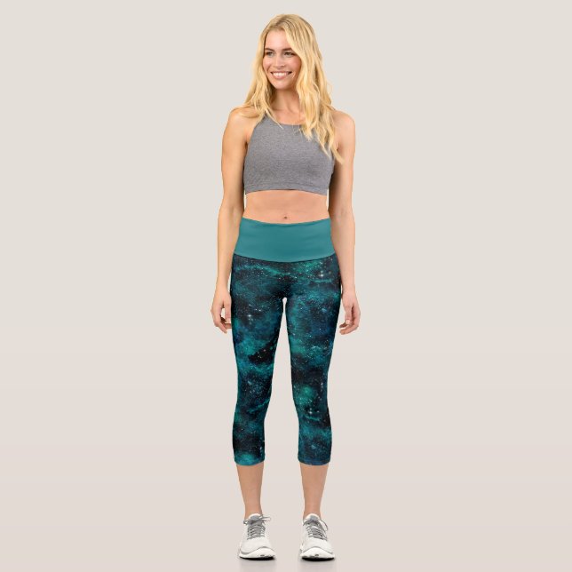 Teal Galaxy Series Design 4  Capri Leggings (Front)