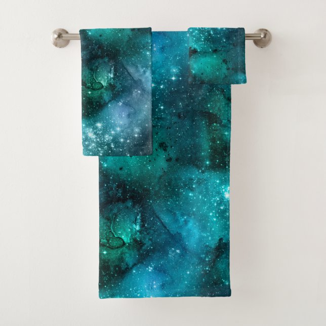 Teal Galaxy Series Design 6 Bath Towel Set (Insitu)