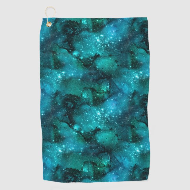 Teal Galaxy Series Design 6 Golf Towel (Front)