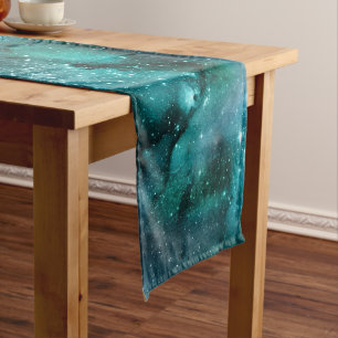 Teal Galaxy Series Design 6  Long Table Runner