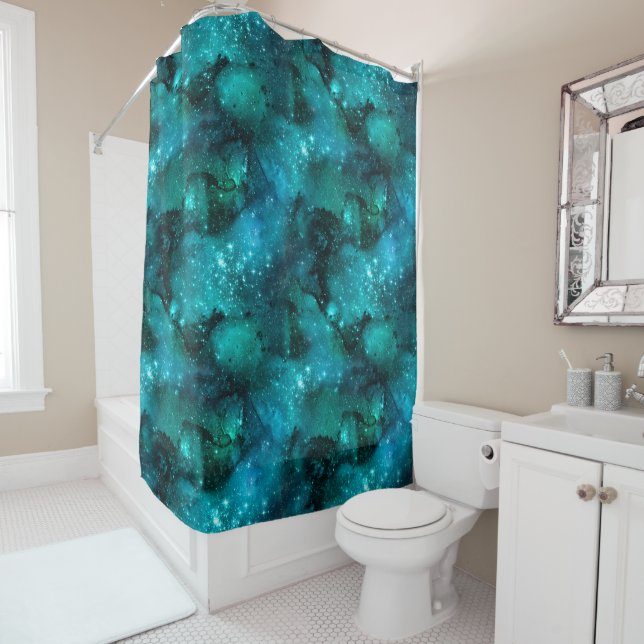 Teal Galaxy Series Design 6  Shower Curtain (In Situ)