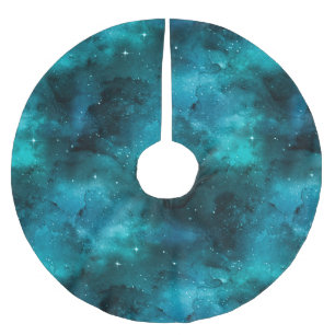 Teal Galaxy Series Design 7  Brushed Polyester Tree Skirt
