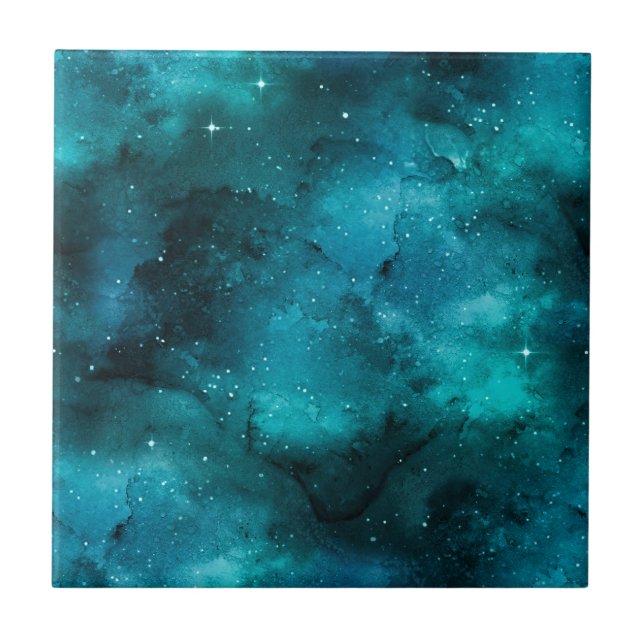 Teal Galaxy Series Design 7 Ceramic Tile (Front)