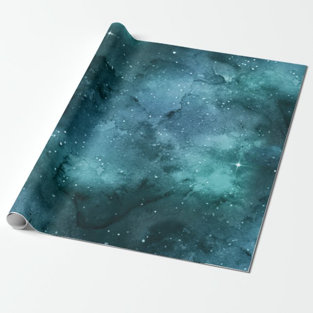 Teal Galaxy Series Design 7 Wrapping Paper (Unrolled)