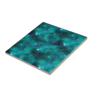 Teal Galaxy Series Design 8 Ceramic Tile