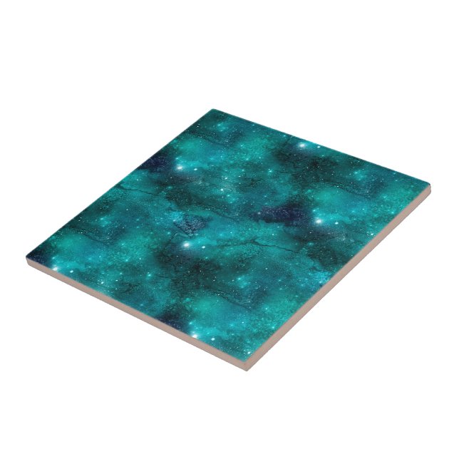 Teal Galaxy Series Design 8  Ceramic Tile (Side)