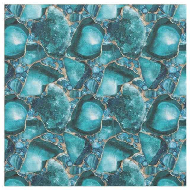 Teal Gemstones  Fabric (Close Up)