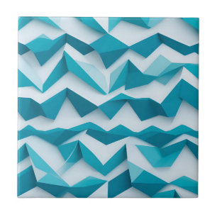 Teal Geometric Chevron 3D Pattern Ceramic Tile