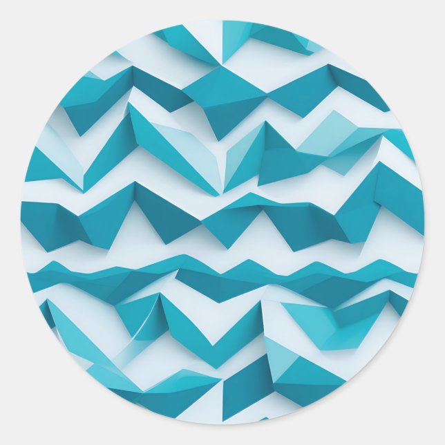 Teal Geometric Chevron 3D Pattern Classic Round Sticker (Front)