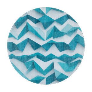Teal Geometric Chevron 3D Pattern Cutting Board