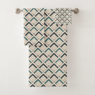 Teal Geometric Pattern Bath Towel Set