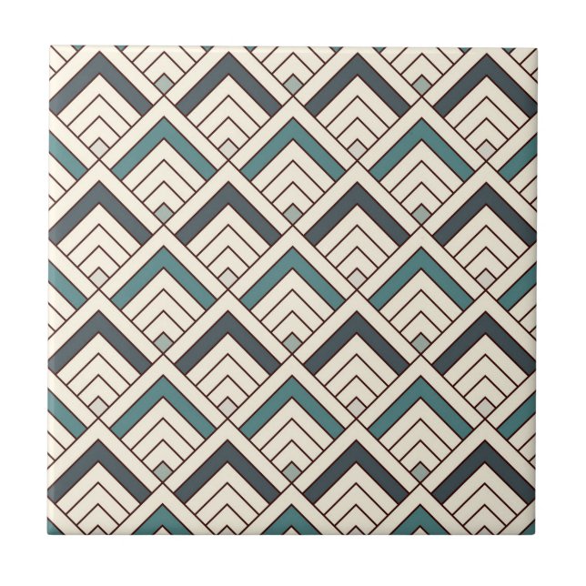 Teal Geometric Pattern Ceramic Tile (Front)