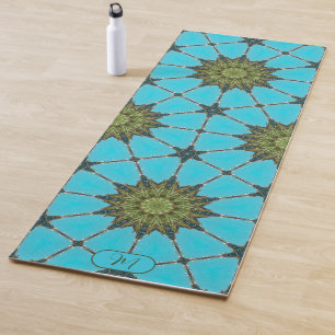 Teal Geometric Pattern Colourful Yoga Mat