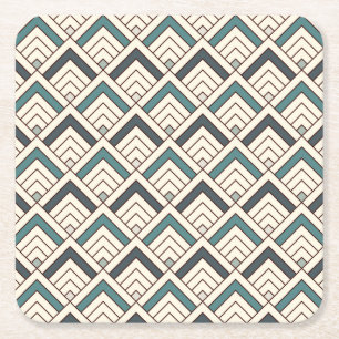 Teal Geometric Pattern Square Paper Coaster