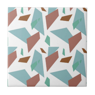 Teal Geometric Shapes Seamless Pattern Ceramic Tile