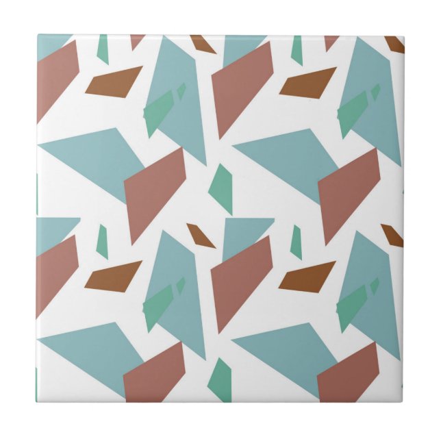 Teal Geometric Shapes Seamless Pattern Ceramic Tile (Front)