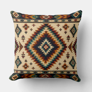 Teal Geometric Textile Pattern – Bold Boho Diamond Cushion
