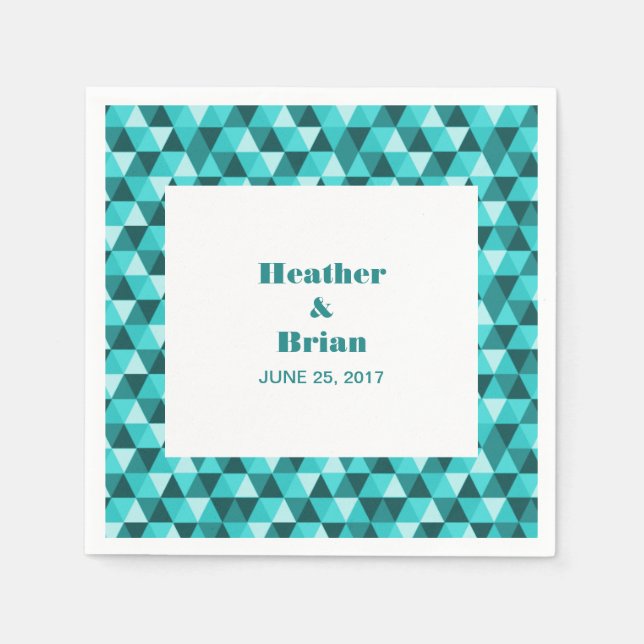 Teal Geometric Triangles Paper Napkins (Front)