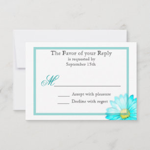 Teal Gerber Daisy Simple Wedding Invitation