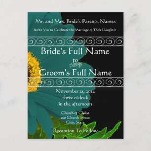 Teal Gerber Daisy Wedding Invitation Postcard