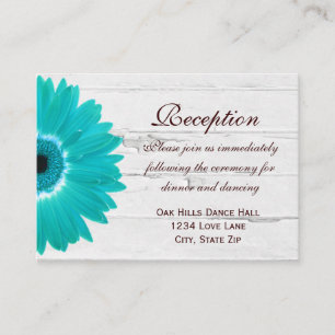 Teal Gerber Daisy Wedding Reception Direction Card