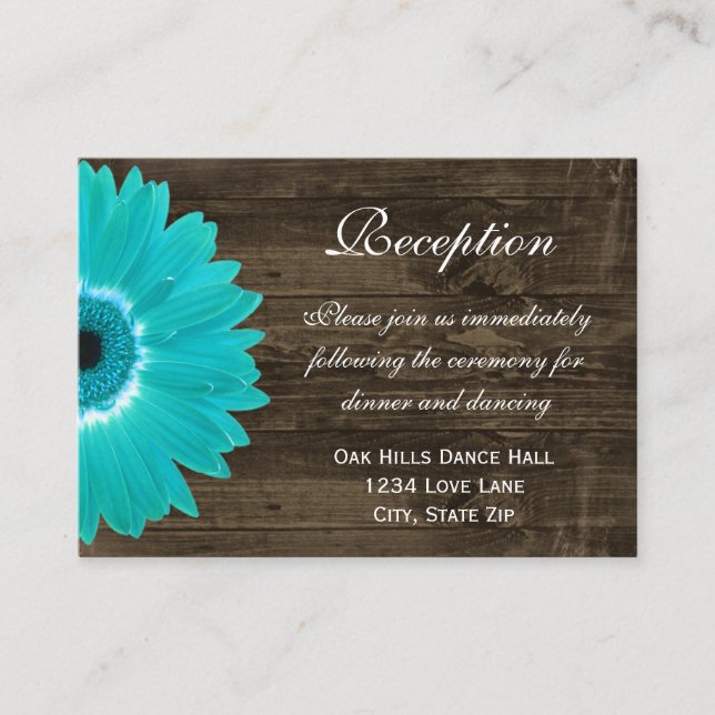 Teal Gerber Daisy Wedding Reception Direction Card (Front)