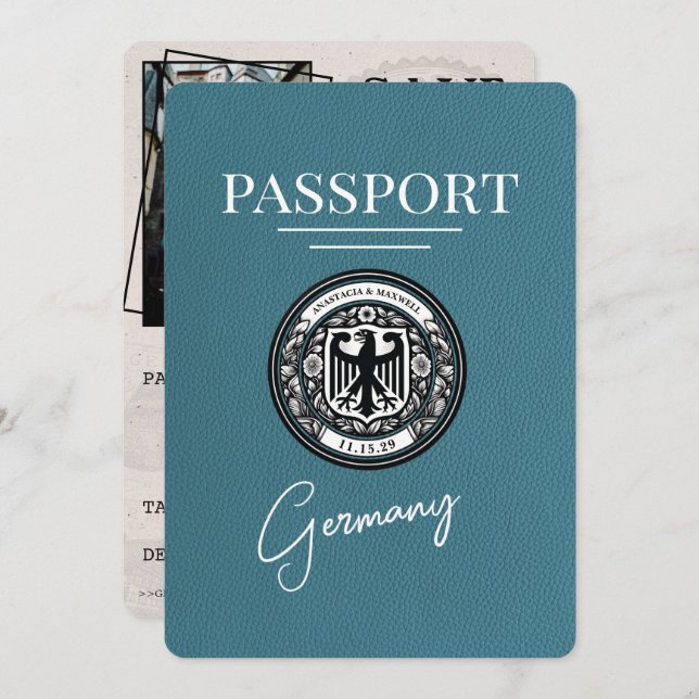 Teal Germany Passport Save The Date (Front/Back)
