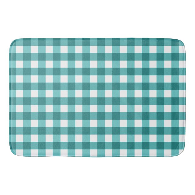 Teal gingham bath mat (Front)