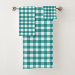 Teal gingham bath towel set