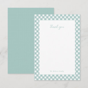 Teal gingham cute simple personalised baby shower thank you card