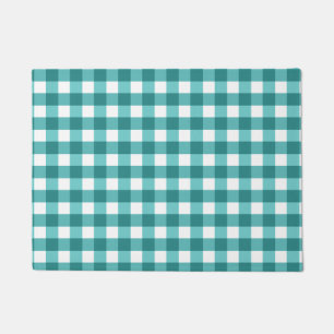 Teal gingham doormat