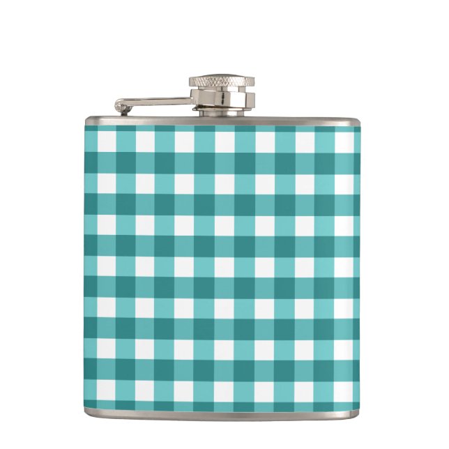 Teal gingham hip flask (Front)