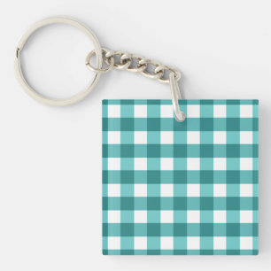 Teal gingham key ring