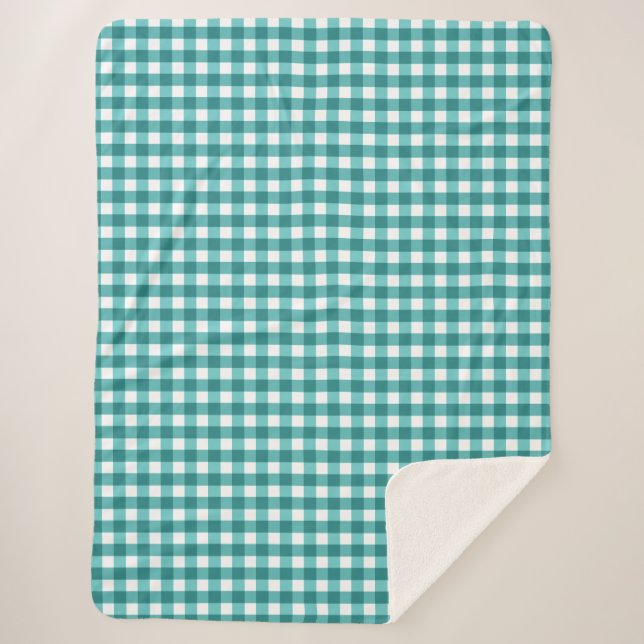 Teal gingham sherpa blanket (Front)