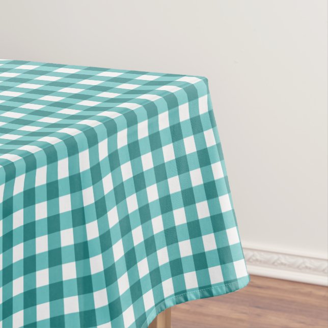 Teal gingham tablecloth (In Situ)