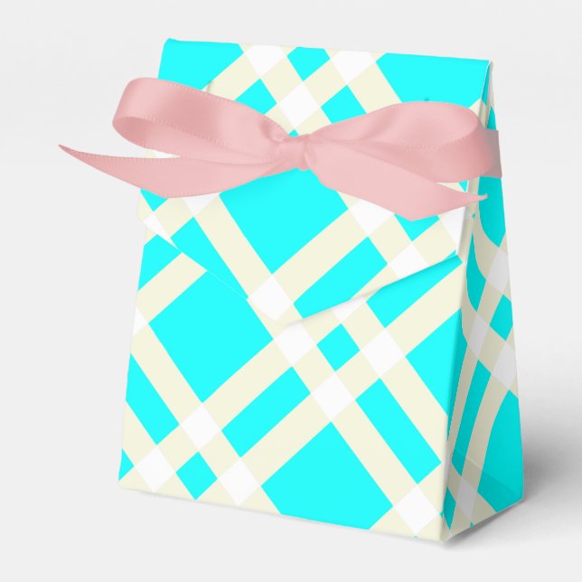 Teal Gingham Tent Style Favour Box (Front Side)