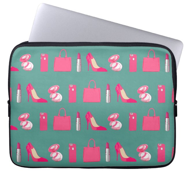 Teal girly things laptop sleeve (Front)