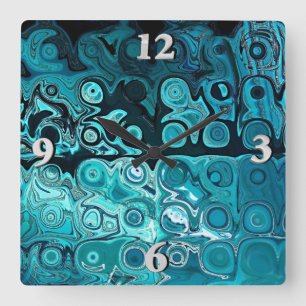 Teal Glass Blocks Square Wall Clock