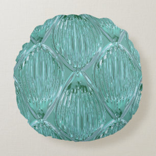 Teal glass look abstract art pattern elegant  round cushion