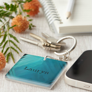 Teal glass texture key ring