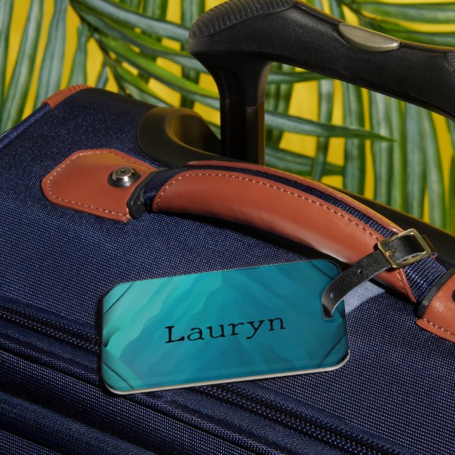 Teal glass texture luggage tag (Front Insitu 3)
