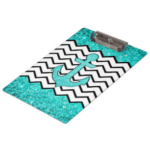 Teal glitter anchor and chevron clipboard