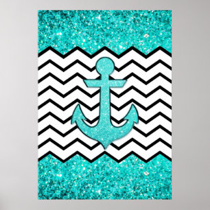 Teal glitter anchor and chevron poster