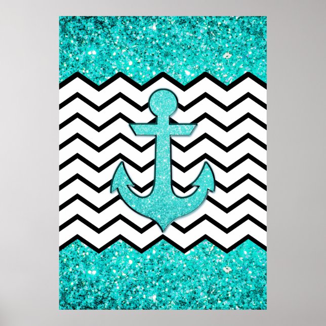 Teal glitter anchor and chevron poster (Front)